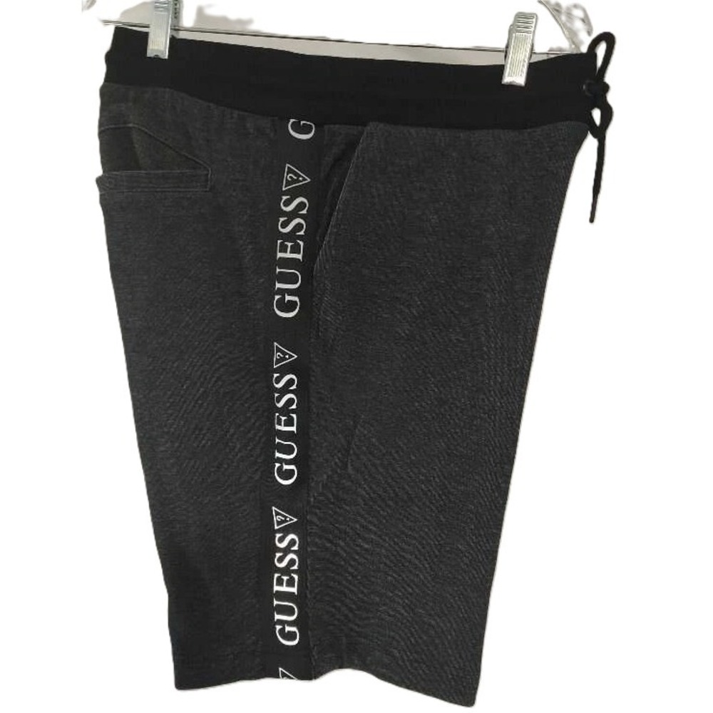 Guess Mens Eco Janess‎ Velour Shorts Black Logo Tape Athleisure Medium